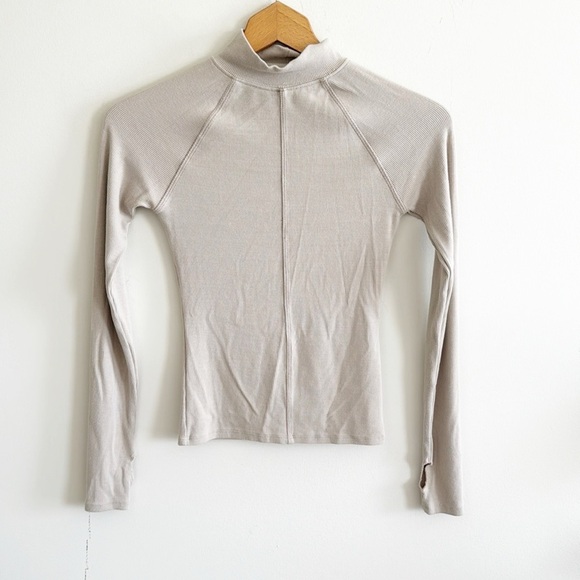 JOAH BROWN Tan/nude STITCH MOCK NECK LONG SLEEVE in Dune flex rib - Picture 3 of 8